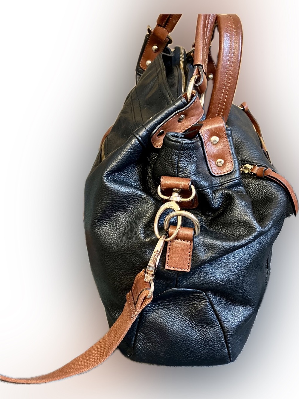 Cynthia Rowley Black Leather Tote with Brown Handles - Picture 3 of 14